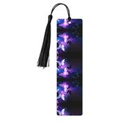 Marque-page en bois noir - Imprimé papillons blancs et violets - Décoration idéale pour les amateurs de livres, livres à couverture rigide, journaux, agendas et plus encore