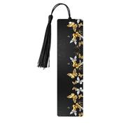 Marque-page en bois noir - Motif papillons dorés et blancs - Décoration noire, parfait pour les livres, les journaux, les carnets et les planificateurs