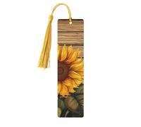 Marque-page en bois peint en forme de tournesol pour les amateurs de livres, marque-page en bois fait à la main avec pompon, marqueurs de page de lecture, étiquettes cadeaux en bois pour décorations