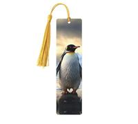 Marque-page en bois pingouin pour les amateurs de livres, fait à la main avec pompons colorés, marque-page imprimés double face, accessoires de livre artistique, cadeau pour homme et femme