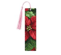 Marque-page en bois poinsettia en forme de fleur rouge avec pompon pour homme et femme - Marque-page de lecture - Cadeau pour les amateurs de livres