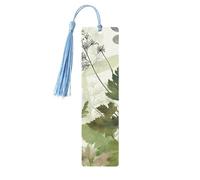 Marque-page en bois pour homme et femme - Feuillage et herbes avec libellules ailées - Marque-page unique fait à la main avec pompon - Marque-page en bois pour enseignants, cadeau d'anniversaire