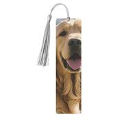 Marque-page en bois pour homme et femme - Joli golden retriever - Marque-page unique fait à la main avec pompon - Marque-page artisanal pour les amateurs de livres, cadeau d'anniversaire, enseignants