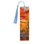 Marque-page en bois pour homme et femme - Marque-page personnalisé avec pampille - Feuillage d'automne - Cadeau d'anniversaire pour les étudiants, les enseignants