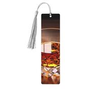 Marque-page en bois pour homme et femme - Marque-page personnalisé avec pampille - Motif liqueur marron dans une tasse - Cadeau d'anniversaire pour les amateurs de livres, les étudiants, les