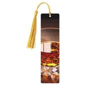 Marque-page en bois pour homme et femme - Marque-page personnalisé avec pampille - Motif liqueur marron dans une tasse - Cadeau d'anniversaire pour les amateurs de livres, les étudiants, les
