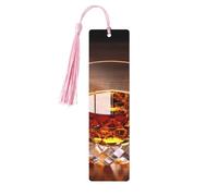 Marque-page en bois pour homme et femme - Marque-page personnalisé avec pampille - Motif liqueur marron dans une tasse - Cadeau d'anniversaire pour les amateurs de livres, les étudiants, les