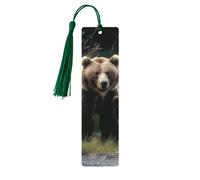 Marque-page en bois pour homme et femme - Marque-page personnalisé avec pendentif en forme de pompon - Une mère et un ourson - Cadeau d'anniversaire pour les étudiants et les enseignants