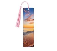 Marque-page en bois pour homme et femme - Marque-page personnalisé avec pompon - Beau lever de soleil tropical sur la plage - Cadeau d'anniversaire pour les étudiants et les enseignants