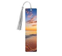 Marque-page en bois pour homme et femme - Marque-page personnalisé avec pompon - Beau lever de soleil tropical sur la plage - Cadeau d'anniversaire pour les étudiants et les enseignants