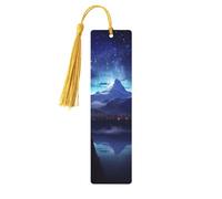 Marque-page en bois pour homme et femme - Marque-page personnalisé avec pompon - Scène de nuit fantastique pour les amateurs de livres, cadeau d'anniversaire, étudiants, enseignants