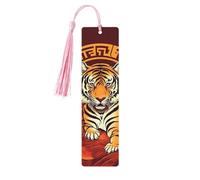 Marque-page en bois pour homme et femme - Marque-page « Prospérité en l'année du tigre » - Marque-page unique fait à la main avec pompon - Marque-page artisanal pour les amateurs de livres, cadeau