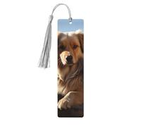 Marque-page en bois pour homme et femme - Motif chats et chiens - Marque-page unique fait à la main avec pompon - Marque-page artisanal pour les amateurs de livres, cadeau d'anniversaire, enseignants