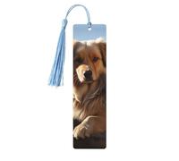 Marque-page en bois pour homme et femme - Motif chats et chiens - Marque-page unique fait à la main avec pompon - Marque-page artisanal pour les amateurs de livres, cadeau d'anniversaire, enseignants