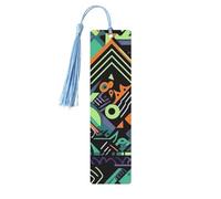Marque-page en bois pour homme et femme - Motif géométrique dans le style graffiti - Marque-page unique fait à la main avec pompon - Marque-page artisanal pour les amateurs de livres, cadeau