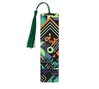 Marque-page en bois pour homme et femme - Motif géométrique dans le style graffiti - Marque-page unique fait à la main avec pompon - Marque-page artisanal pour les amateurs de livres, cadeau