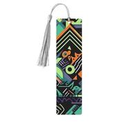 Marque-page en bois pour homme et femme - Motif géométrique dans le style graffiti - Marque-page unique fait à la main avec pompon - Marque-page artisanal pour les amateurs de livres, cadeau