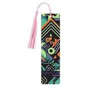 Marque-page en bois pour homme et femme - Motif géométrique dans le style graffiti - Marque-page unique fait à la main avec pompon - Marque-page artisanal pour les amateurs de livres, cadeau