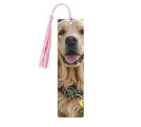 Marque-page en bois pour homme et femme - Motif Golden Retriever - Marque-page unique fait à la main avec pompon - Marque-page artisanal pour les amateurs de livres, cadeau d'anniversaire et