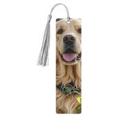 Marque-page en bois pour homme et femme - Motif Golden Retriever - Marque-page unique fait à la main avec pompon - Marque-page artisanal pour les amateurs de livres, cadeau d'anniversaire et