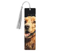 Marque-page en bois pour homme et femme - Motif Golden Retriever - Marque-page unique fait à la main avec pompon - Marque-page artisanal pour les amateurs de livres, cadeau d'anniversaire et