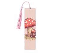 Marque-page en bois pour homme et femme - Ours et champignon - Marque-page unique fait à la main avec pompon - Marque-page artisanal pour les amateurs de livres, cadeau d'anniversaire, enseignants
