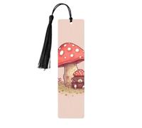 Marque-page en bois pour homme et femme - Ours et champignon - Marque-page unique fait à la main avec pompon - Marque-page artisanal pour les amateurs de livres, cadeau d'anniversaire, enseignants