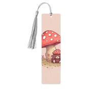 Marque-page en bois pour homme et femme - Ours et champignon - Marque-page unique fait à la main avec pompon - Marque-page artisanal pour les amateurs de livres, cadeau d'anniversaire, enseignants