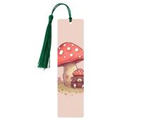 Marque-page en bois pour homme et femme - Ours et champignon - Marque-page unique fait à la main avec pompon - Marque-page artisanal pour les amateurs de livres, cadeau d'anniversaire, enseignants