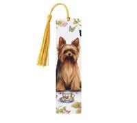 Marque-page en bois pour homme et femme Yorkshire Terrier - Motif papillons et roses - Fait à la main - Marque-page unique avec pompon - Cadeau idéal pour les amateurs de livres, les enseignants