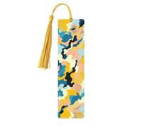 Marque-page en bois pour les amateurs de livres - Couleurs vives et camouflage jaune - Marque-page en bois fait à la main avec pompon - Marqueurs de page de lecture - Étiquettes cadeaux en bois pour