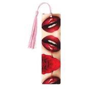 Marque-page en bois rose - Décoration imprimée lèvres rouges, parfait pour les livres, journaux, carnets et planificateurs