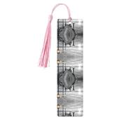 Marque-page en bois rose - Double face - Jetée de plage noire et blanche - Impression complète pour livres, journaux, cahiers - Cadeau idéal