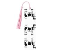 Marque-page en bois rose - Vache blanche et noire double face pleine impression pour livres, journaux, cahiers - Cadeau idéal