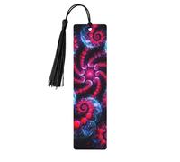 Marque-page en bois rouge et noir tie-dye psychédélique avec pompons, 11,7 x 3 cm, accessoire de lecture
