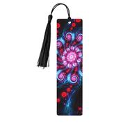 Marque-page en bois rouge et noir tie-dye psychédélique avec pompons, 11,7 x 3 cm, accessoire de lecture