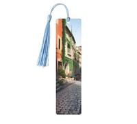 Marque-page en bois Street of Italy à suspendre avec pompons colorés - Cadeau insolite pour les amateurs de livres, hommes et femmes