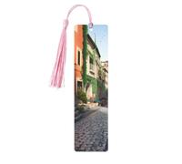 Marque-page en bois Street of Italy à suspendre avec pompons colorés - Cadeau insolite pour les amateurs de livres, hommes et femmes