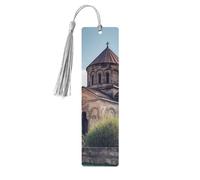 Marque-page en bois style église arménienne vintage en bois à suspendre avec pompons - Marque-page mignon pour femme et homme - Pour amateurs de livres