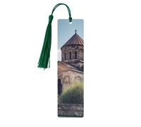 Marque-page en bois style église arménienne vintage en bois à suspendre avec pompons - Marque-page mignon pour femme et homme - Pour amateurs de livres