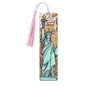 Marque-page en bois sur le thème américain de New York pour homme et femme, fait à la main avec pendentif en bois brut avec pampille, marque-pages cadeaux à suspendre pour les amateurs de livres