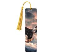 Marque-page en bois « The Eagle Flies Bravely in The Sky » pour les amateurs de livres, fait à la main avec pompons colorés, marqueurs de page imprimés double face, accessoires de livre artistique