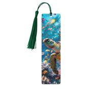 Marque-page en bois tortue sous-marine avec tasse, marque-pages animaux de l'océan pour femmes et hommes, amoureux des livres, marque-pages pour étudiants, enseignants, lecteurs, écrivains, cadeaux