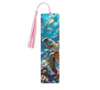 Marque-page en bois tortue sous-marine avec tasse, marque-pages animaux de l'océan pour femmes et hommes, amoureux des livres, marque-pages pour étudiants, enseignants, lecteurs, écrivains, cadeaux