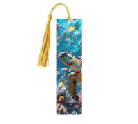 Marque-page en bois tortue sous-marine avec tasse, marque-pages animaux de l'océan pour femmes et hommes, amoureux des livres, marque-pages pour étudiants, enseignants, lecteurs, écrivains, cadeaux