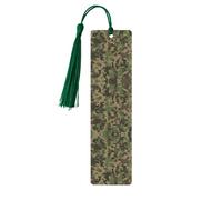 Marque-page en bois vert camouflage avec pompons, étiquettes artisanales naturelles pour livres, cadeau parfait pour homme et femme