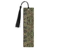 Marque-page en bois vert camouflage avec pompons, étiquettes artisanales naturelles pour livres, cadeau parfait pour homme et femme