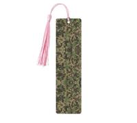 Marque-page en bois vert camouflage avec pompons, étiquettes artisanales naturelles pour livres, cadeau parfait pour homme et femme