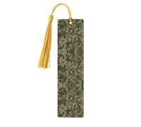 Marque-page en bois vert camouflage avec pompons, étiquettes artisanales naturelles pour livres, cadeau parfait pour homme et femme