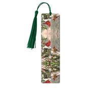 Marque-page en bois vert foncé - Décoration imprimée d'oiseaux rouges, de houx, de baies et de baies, parfait pour les livres, les journaux, les carnets et les planificateurs